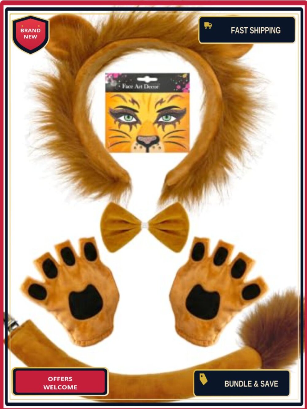 5 Piece Lion Costume Set for Women Halloween Accessory Kit